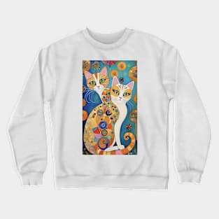 Gustav Klimt's Vibrant Whiskers: Colorful Cat Illustration Crewneck Sweatshirt